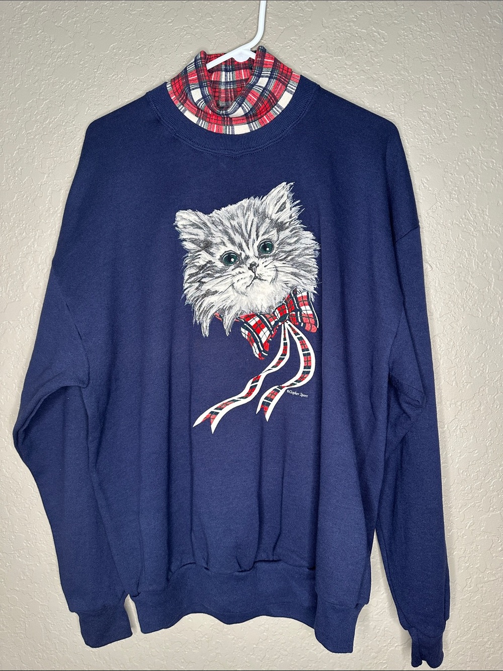 Vintage Gopher Sport Cat Graphic Crewneck Sweatshirt Navy Blue Grandmacore